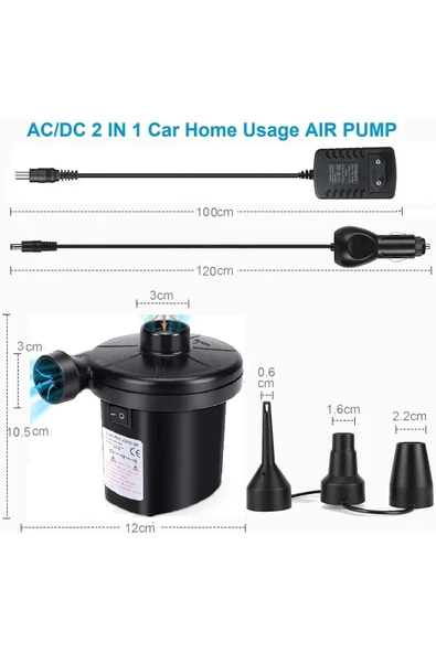 JUNGLEE 220v Elektrikli Sorelis Hava Pompası Şişme Yatak Bot Simit Şişme Koltuk Deniz Yatağı Pompa Air Pump - 3
