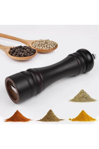 Greathings 2li Karabiber Tuz Kahve Baharat Öğütücü Ahşap Manuel El Değirmeni Tuzluk 2 Adet Siyah - 2