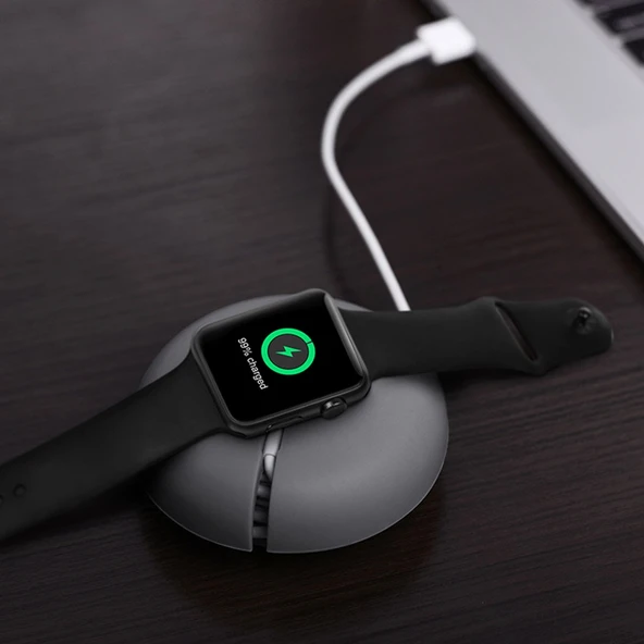 Apple Watch Orijinal Silikon Masaüstü Şarj Tutucu ve Kablo Düzenleyici Gri - 5