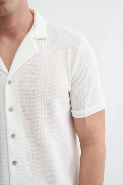 Cazador Örme Erkek K.Kol Gömlek Slim Fit Ekru 2000 - 2
