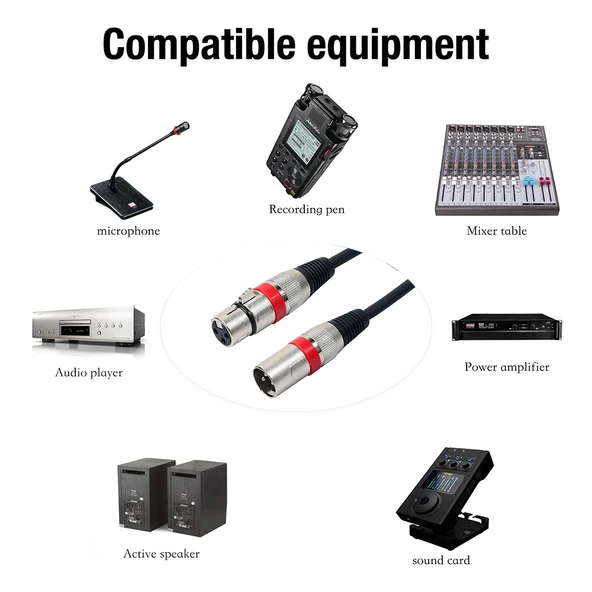 3 Metre Kırmızı 3 Pin XLR Erkek Kadın Mikrofon Kalkanlı Kablo - 4