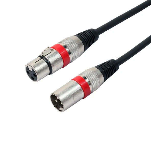 3 Metre Kırmızı 3 Pin XLR Erkek Kadın Mikrofon Kalkanlı Kablo - 2