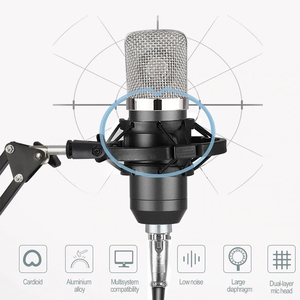BM700 USB Profesyonel Kondansatör Mikrofon - 7