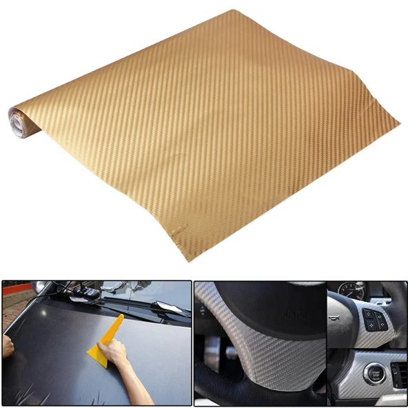 Araba Dekoratif 3D Karbon Fiber PVC Sticker Sarı 127cm x 50cm