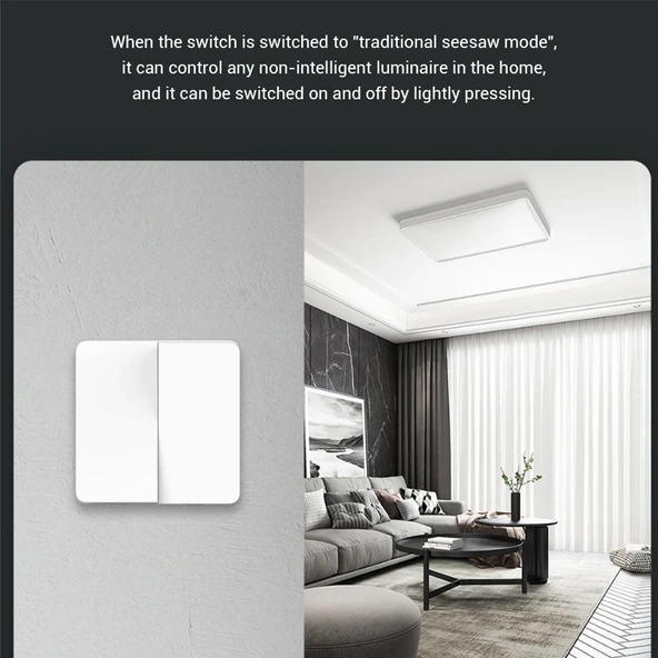 Orijinal Xiaomi Mijia Çift Kontrollü Duvar Anahtarı Çift Buton Beyaz - 6