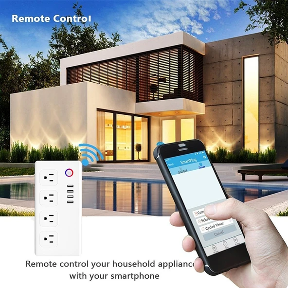 4 USB Portlu 4 US Prizli WiFi Akıllı Güç Prizi Alexa ve Google Home Uyumlu US Priz - 6