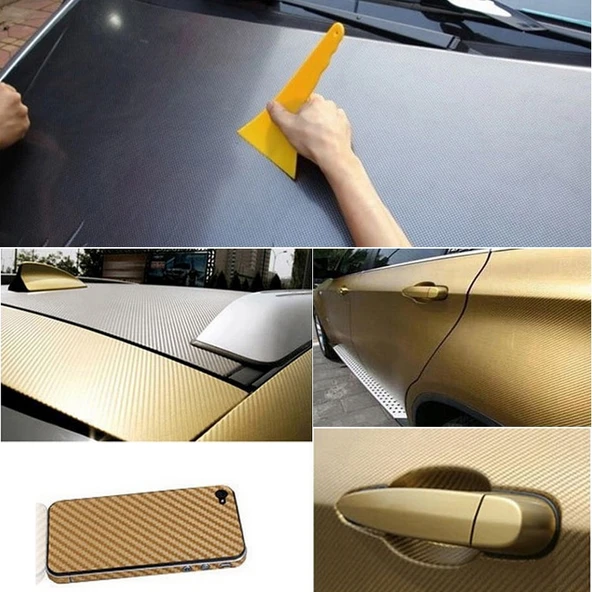 Araba Dekoratif 3D Karbon Fiber PVC Sticker Sarı 127cm x 50cm - 5