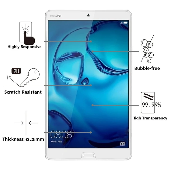 Huawei MediaPad M3 8.4 inç Ekran Koruyucu Cam 0.3mm 9H Sertlik Patlamaya Dayanıklı Şeffaf - 3