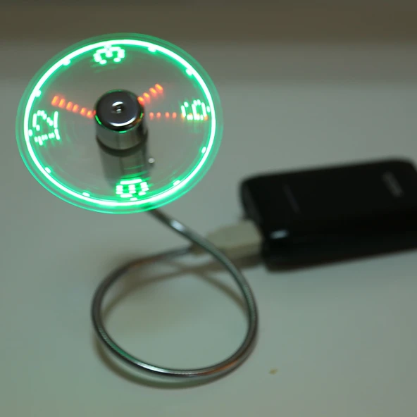 Mini Dayanıklı USB Saatli Esnek LED Işıklı Vantilatör DC 5V - 3