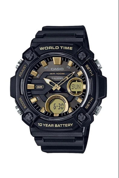 Casio AEQ-120W-9AVDF Quartz Analog/Dijital Silikon Siyah 10 ATM 52 mm Erkek Kol Saati