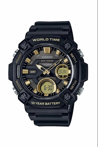 Casio AEQ-120W-9AVDF Quartz Analog/Dijital Silikon Siyah 10 ATM 52 mm Erkek Kol Saati - 2