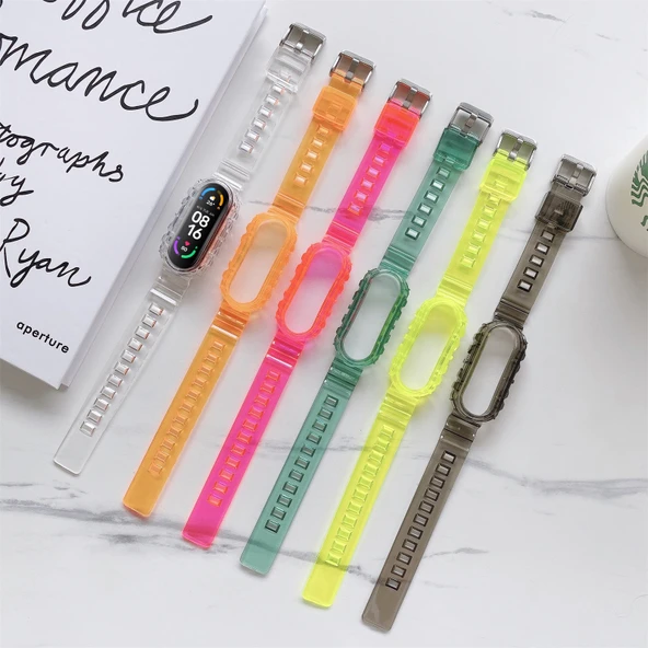 Xiaomi Mi Band 5 4 Uyumlu Kırmızı Silikon Şeffaf Saat Kayışı - 5