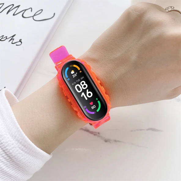 Xiaomi Mi Band 5 4 Uyumlu Kırmızı Silikon Şeffaf Saat Kayışı