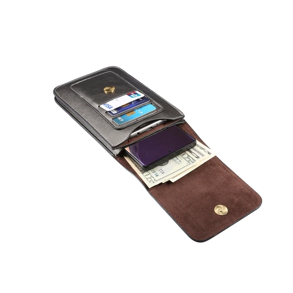 Gri Erkek Telefon Bel Çantası Deri Çift Bölmeli Lambskin Dokulu Büyük Boy - 5