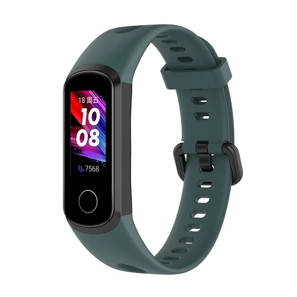 Huawei Honor Band 5i Band 4 Metal Tokalı Zeytin Yeşili Silikon Saat Kayışı - Ayarlanabilir Boy