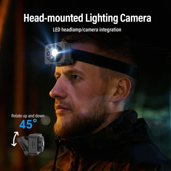 D8 1080P Başa Takılan LED Hareket Sensörlü Video Kayıt ve Aydınlatma Kamerası - 2