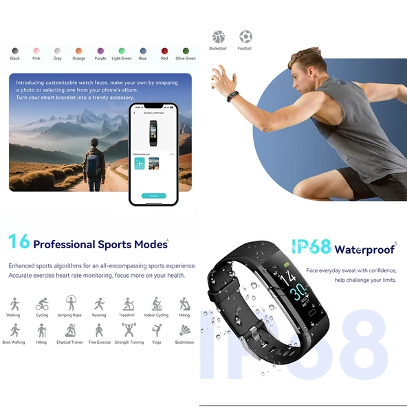 S5-4 Akıllı Bileklik Kırmızı IP68 Su Geçirmez Nabız ve Spor Takipçisi - 8