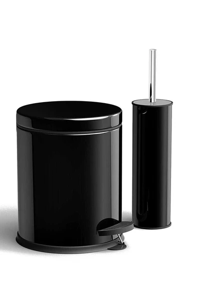 SAS Banyo Aksesuar Takımı 7 Li Set 3 Litre Pedallı Çöp Kovası Wc Fırçası Siyah - 2