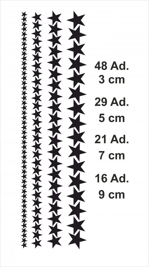 YILDIZ DUVAR STİCKER SARI (3CM 48,5CM 29,7CM 21,9CM 16) 114 ADET TDS-09-01-06 - 2