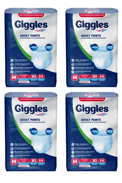 Giggles Külotlu Yetişkin Hasta Bezi Orta Boy M beden 30 Lu X 4 Adet
