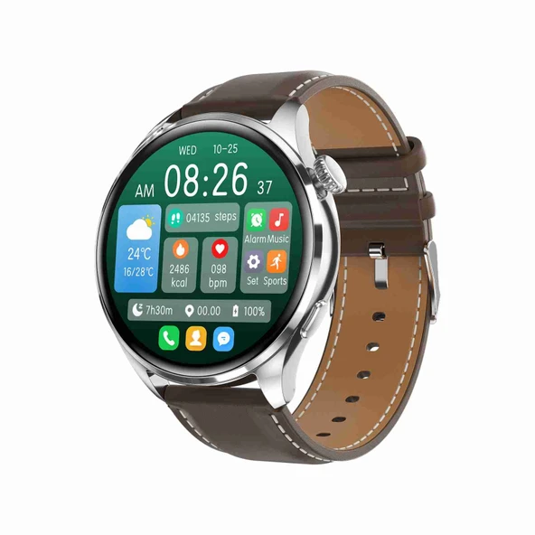 TM05 Pro Akıllı Bileklik 146 İnç Deri Kordon IP67 Su Geçirmez Bluetooth Arama Nabız Kan Basıncı Kan Oksijen Gümüş