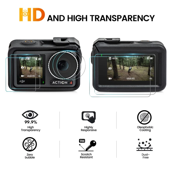 DJI Osmo Action 4 STARTRC 3'ü 1 Arada Lens Koruyucu Ön ve Arka Ekran Temperli Cam Filmleri 2 Set - 3