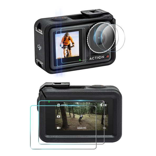 DJI Osmo Action 4 STARTRC 3'ü 1 Arada Lens Koruyucu Ön ve Arka Ekran Temperli Cam Filmleri 2 Set