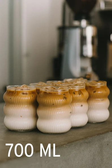 6’lı Set Cam Buzlu Soğuk Kahve Bardağı + Cam Pipet Hediyeli 700 ml - 2