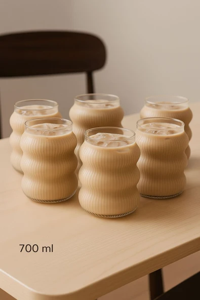 6’lı Set Cam Buzlu Soğuk Kahve Bardağı + Cam Pipet Hediyeli 700 ml - 8