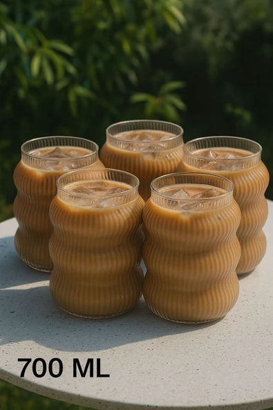 6’lı Set Cam Buzlu Soğuk Kahve Bardağı + Cam Pipet Hediyeli 700 ml - 3