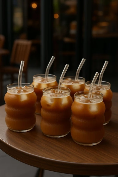 6’lı Set Cam Buzlu Soğuk Kahve Bardağı + Cam Pipet Hediyeli 700 ml - 5