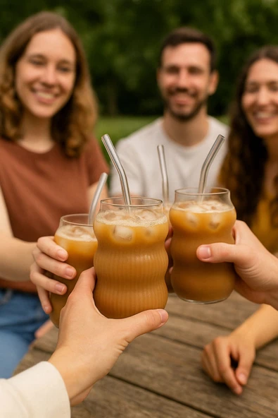 6’lı Set Cam Buzlu Soğuk Kahve Bardağı + Cam Pipet Hediyeli 700 ml - 6