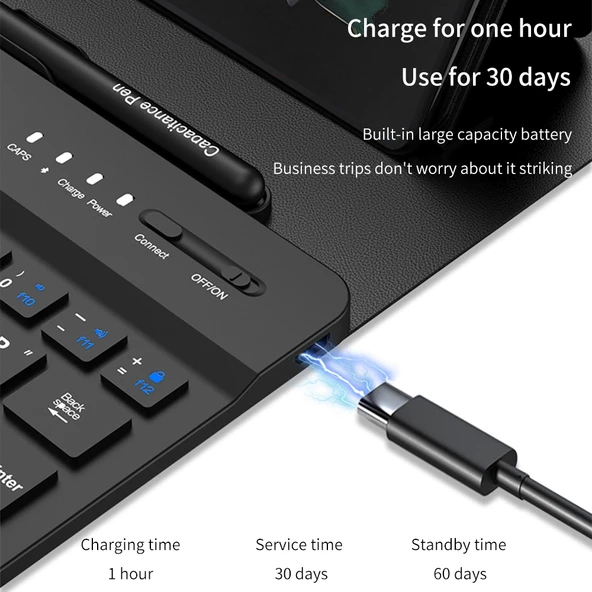 Samsung Galaxy Z Fold5 Uyumlu Kahverengi Bluetooth Klavye Kalem Mouse Kılıf Seti - 5