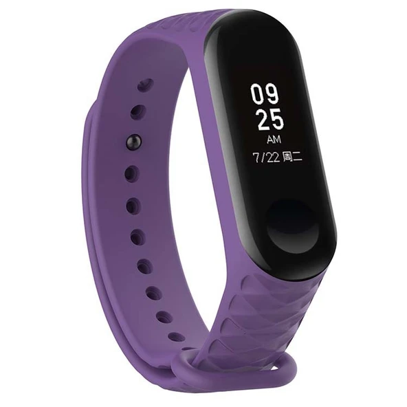 Xiaomi Mi Band 3 4 Uyumlu Mor Silikon Saat Kayışı 23cm Elmas Dokulu - 2