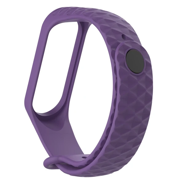 Xiaomi Mi Band 3 4 Uyumlu Mor Silikon Saat Kayışı 23cm Elmas Dokulu