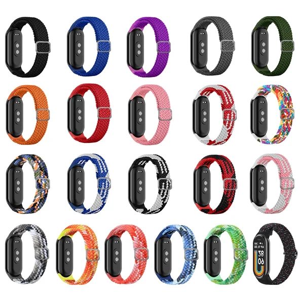 Xiaomi Mi Band 8 Ayarlanabilir Gri Naylon Örgü Esnek Saat Kayışı - 3