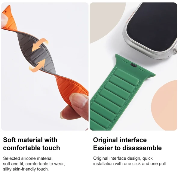Apple Watch Ultra 49mm Manyetik Silikon Kordon Kahve Siyah - 6