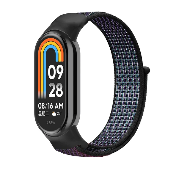 Xiaomi Mi Band 8 Naylon Döngü Saat Kayışı Mor Üzüm Rengi