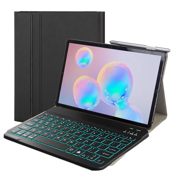 Lenovo Smart Tab M10 HPD Plus TB X606F 103 Inç 2si1 Arada Manyetik ABS Bluetooth Klavye Siyah Deri Kılıf Standlı Uyku ve Kalemlikli