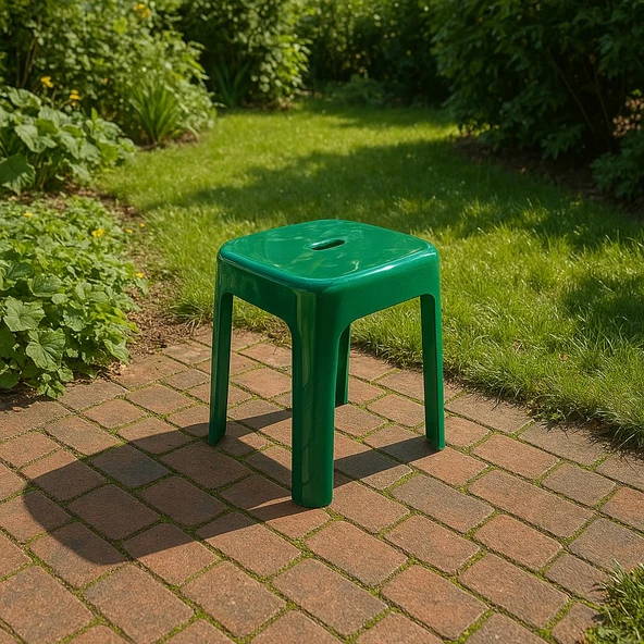 Saban Tabure Sağlam Plastik Kırılmaya Dayanıklı Bahçe, Balkon ,Banyo Yeşil - 3