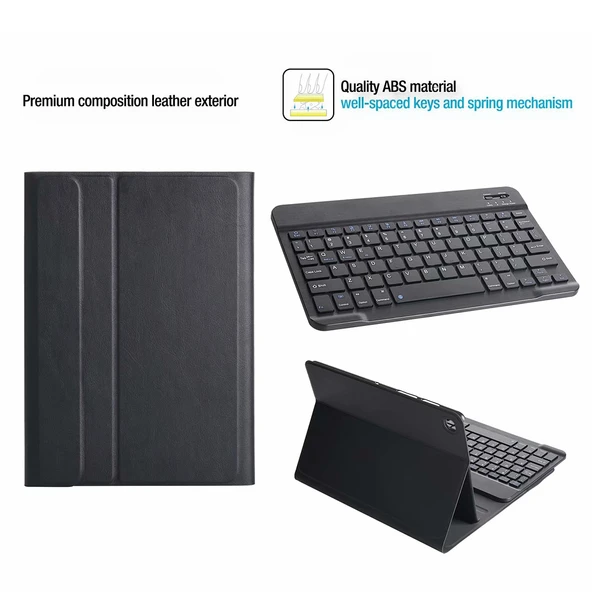 Lenovo Smart Tab M10 HPD Plus TB X606F 103 Inç 2si1 Arada Manyetik ABS Bluetooth Klavye ve Koruyucu Deri Tablet Kılıfı Standlı Gül Altın - 11