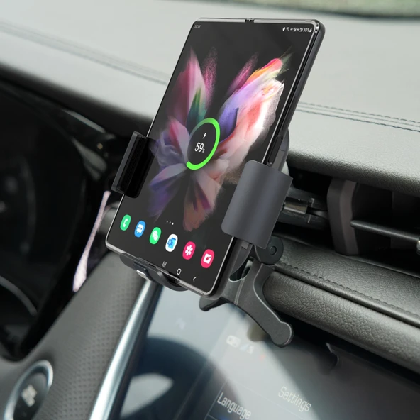 Samsung Galaxy Z Fold4 3 S7 Çift Bobinli Kablosuz Şarjlı Araç Telefon Tutucu