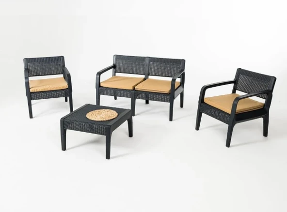 Lüx Sofia 4 Kişilik Minderli Sehpalı Raddan Bahçe Balkon Teras Ergonomik  Oturma Grubu 2 +1+1 - 3