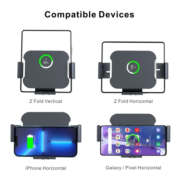 Samsung Galaxy Z Fold4 3 S7 Çift Bobinli Kablosuz Şarjlı Araç Telefon Tutucu - 2