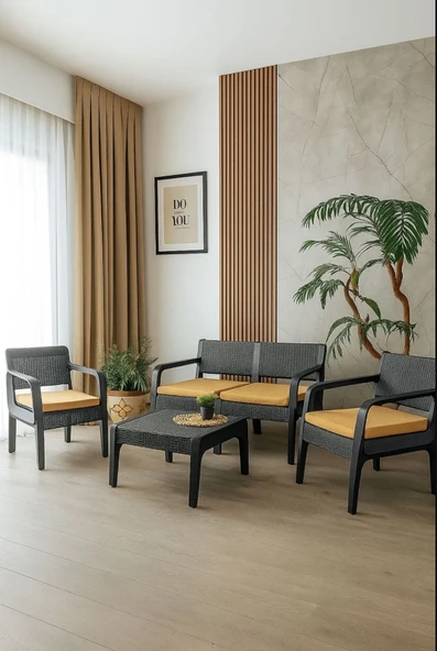 Lüx Sofia 4 Kişilik Minderli Sehpalı Raddan Bahçe Balkon Teras Ergonomik Oturma Grubu 2 +1+1