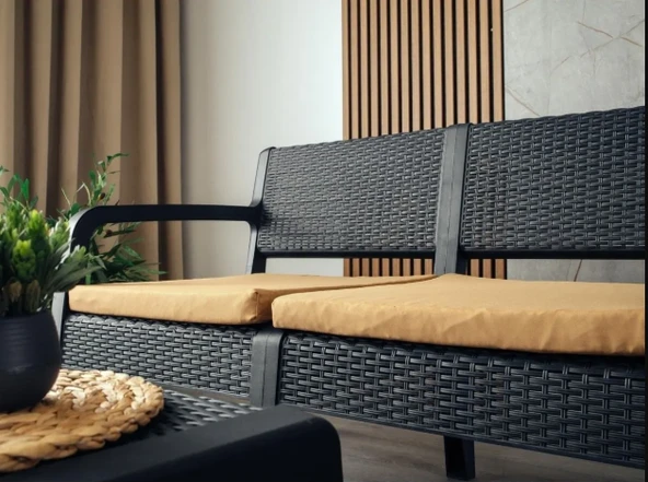 Lüx Sofia 4 Kişilik Minderli Sehpalı Raddan Bahçe Balkon Teras Ergonomik  Oturma Grubu 2 +1+1 - 2