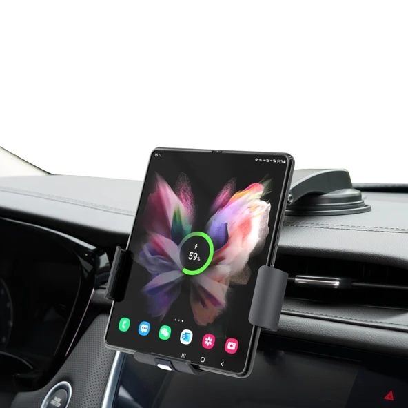 Samsung Galaxy Z Fold4 3 S7 Çift Bobinli Kablosuz Şarjlı Araç Telefon Tutucu - 6