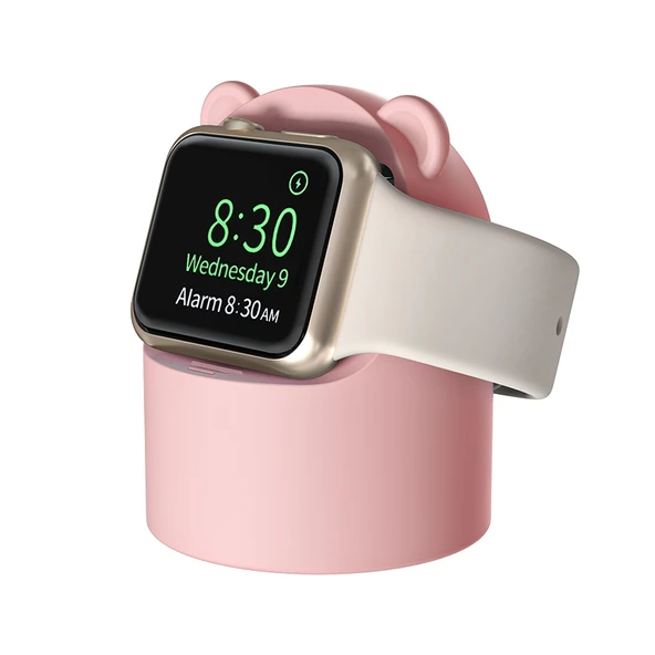 Apple Watch Silikon Şarj Tutucu Pembe