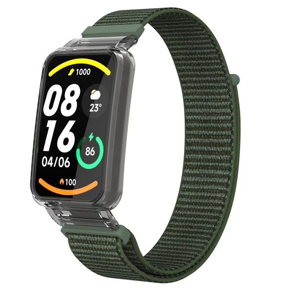Xiaomi Mi Band 7 Pro Entegre PC Koruyucu Kılıf ve Naylon Döngü Kayış Ordu Yeşili