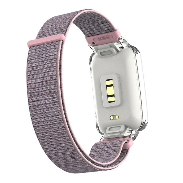 Xiaomi Mi Band 7 Pro Entegre PC Koruyucu Kılıf ve Pembe Naylon Döngü Saat Kayışı - 4
